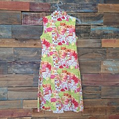 Talbots Petite Sz 8 Women&rsquo;s Sleeveless Shirt Dress 97% Cotton Pink Green Stretch