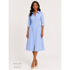 J.Crew Light Blue Button Front Midi Shirt Dress Size 6 Cotton Poplin Long Sleeve