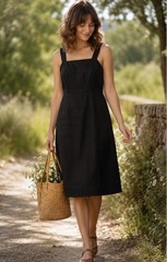 JCREW Dress Womens 4 Black Linen Blend Nautical Coastal Beach Cruise Cottagecore