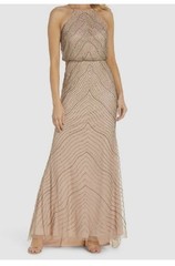 Adrianna Papell Beaded Evening Gown Womens 8 Nude Maxi Dress Formal Sleeveless