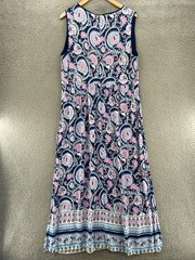 Talbots Dress Womens 14 Navy Multi Paisley Floral Maxi Notched Neck Sleeveless