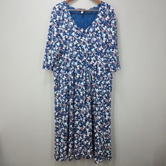Seasalt Cornwall Womens US 22-24 Blue Floral Helena Cotton Jersey V-Neck Dress