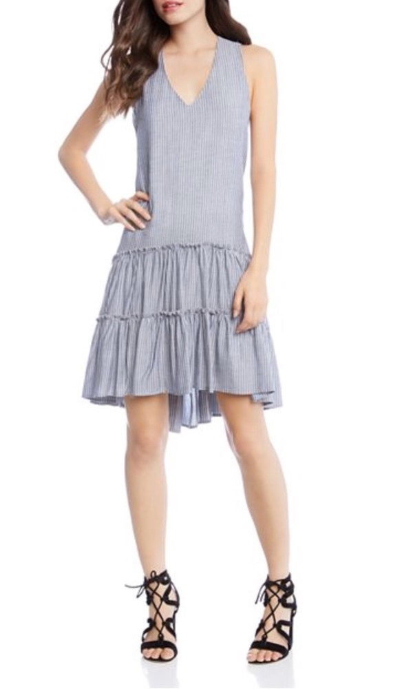 Karen Kanestriped nautical ruffle vintage 20&rsquo;s style dress Large Retail $119
