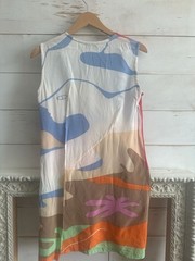 Rejina Pyo Abstract Face Print Silk Sleeveless Dress Size 12