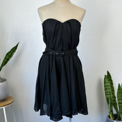 LEO LIN STRAPLESS MINI DRESS – 12 AUS – BLACK – BONED BODICE – LINEN BLEND