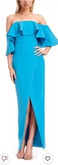 Jewel Badgley Mischka Cheery Off Shoulder Popover Gown Slit Wrap Turquoise sz 6