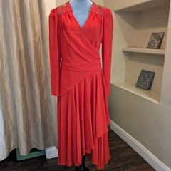 Vtg 80s Red Sequin Beaded Wrap Dress 10/12 Formal Evening Puff Sleeve Keyhole