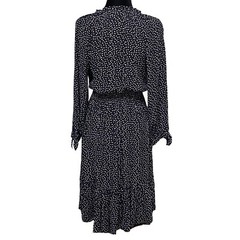 Talbots Black White Dot Retro Whimsigoth Elastic Waist Dress Tie Sleeves Small