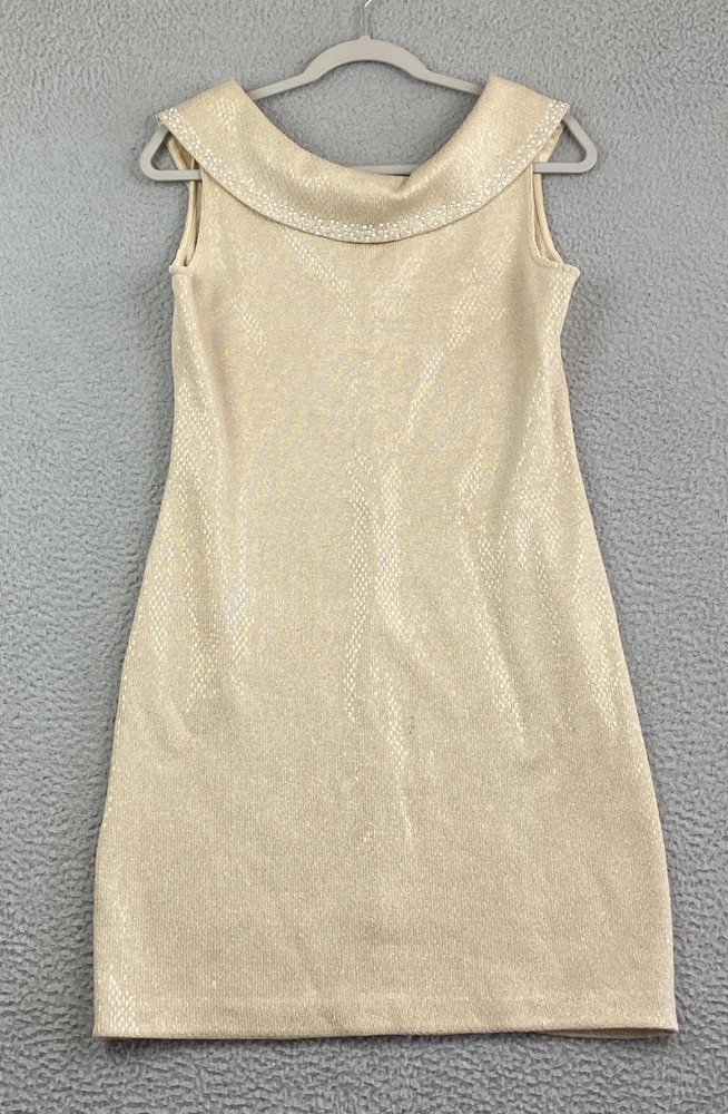 St John Evening Gold Bead and Crystal Embellished Santana Dress Size 6 $1250