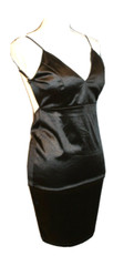 BOZZOLO SHINY BLACK DRESS BODYCON SIZE MEDIUM SPAGHETTI STRAPS OPEN BACK SHORT