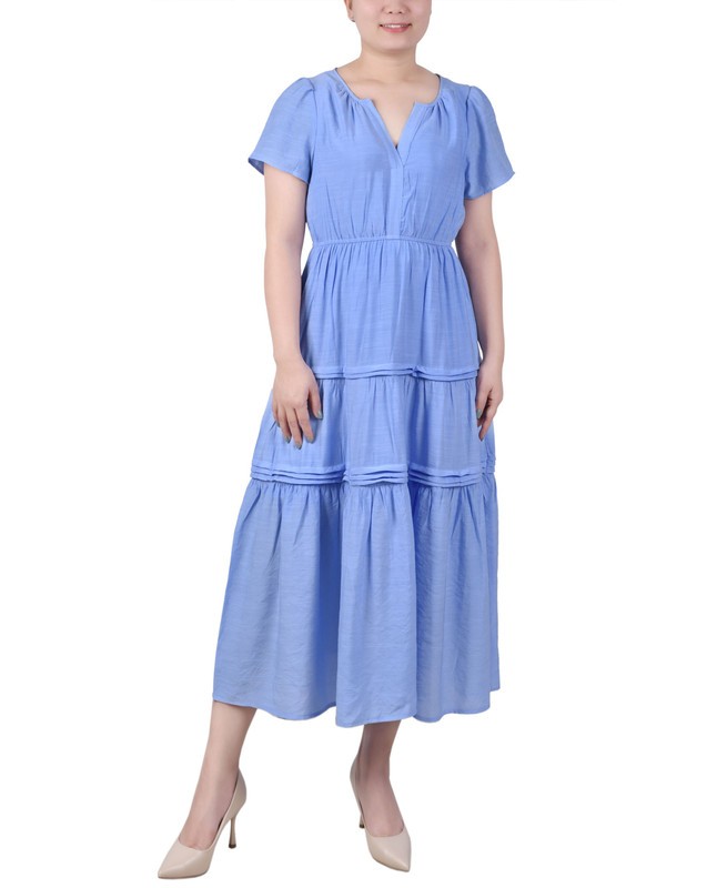 NY Collection Women&rsquo;s Petite Tiered Midi Dress (Serenity, Petite X-Large)