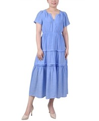 NY Collection Women&rsquo;s Petite Tiered Midi Dress (Serenity, Petite X-Large)