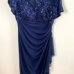 Alex Evenings Petite 12P Navy Sequin Lace Cocktail Dress Maxi Formal Mother Gown