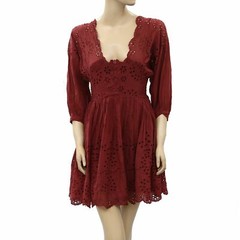Free People FP One Lottie Shift Mini Dress Smocked Eyelet Embroidered XS 209744