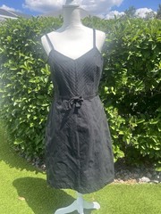 Gap Stretch Black Adjustable Spaghetti Strap Dress Vneck Bow Sz 6 Zip Aline