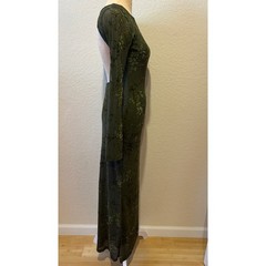 Forest Fairy Maxi Dress XS Green Velvet Burnout Mesh Open Back Sheer Woodland