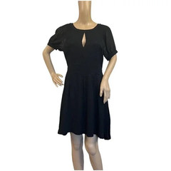 Anthro See U Soon Dress S Black Keyhole Neckline Short Puffy Sleeves Open Back
