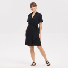 Women Short Sleeve Wrap Tie Mini Shirtdress – Universal Thread Black L