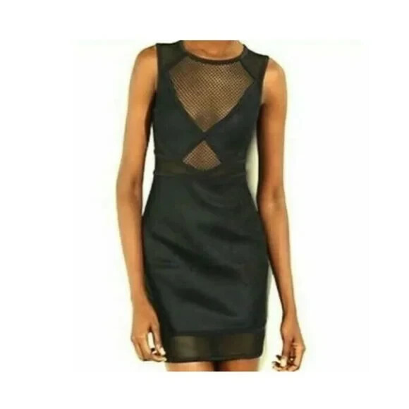 Express Black Mesh Insert Bodycon Cage Fisnet Dress, Size Medium