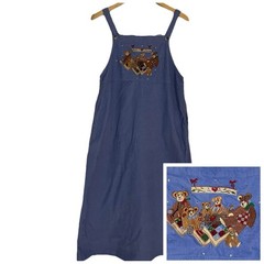Vintage Quacker Factory Corduroy Jumper Dress Teddy Bear Teacher Grandma 6