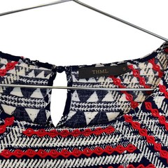 THML Navy, White, Red, Green Mixed Print & Embroidered Knee Length Dress S