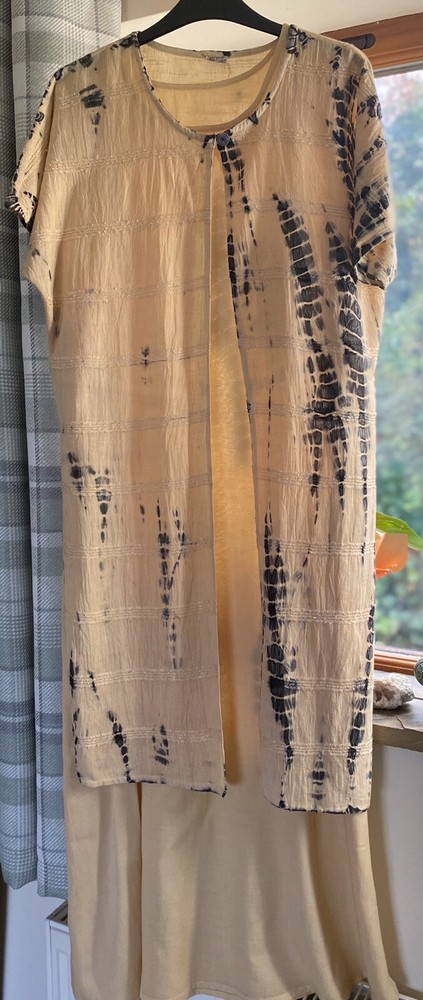 Womens maxi dress with tie dye matching jacket pale yellow free size summer