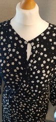 MANGO Black With White floral Print Mid Length Robe Dress-USA Size-8