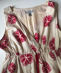 NWT LIZ CLAIBORNE SZ 20 Cotton Fit/ Flare Sleeveless Plunge Neck Dress Creme Red