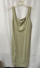 Women&rsquo;s Sleeveless Square Neck Dress with Back Slit Khaki Size Large