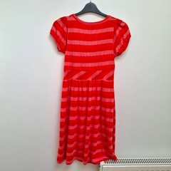 Short Sleeve Summer Dress Casual Red & Orang Striped Scoop Neck Size 8 10