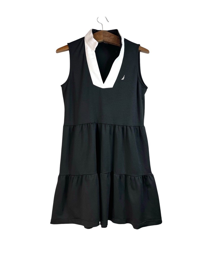 Nautica Jeans Women&rsquo;s Tiered Collar Sleeveless Mini Dress Black Size S Preppy