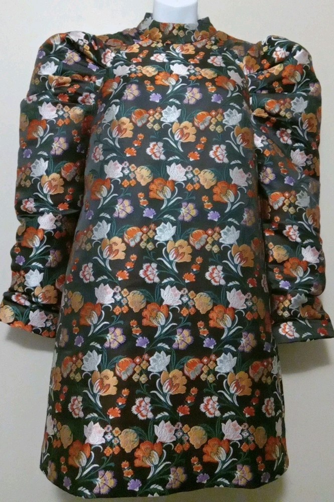 Lost Ink Women Black Multicolor Floral Ruch Mutton Sleeve Dress Size Small