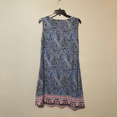 Blue Sleeveless Boho Chic Abstract Printed Casual Pockets Swing Dress Size Large