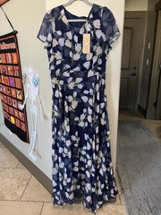 Tendency Blue floral Chiffon Dress EXTRA Large Gown