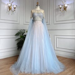 Elegant Beaded Princess Evening Dresses O-neck Bows Long Sleeve Prom Party Dress