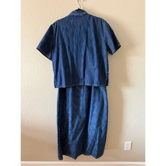 Studio Ease Denim Dress Jacket Set Size 16 Embroidered Floral 2 Piece Blue
