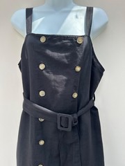 TOPSHOP Vintage Black Linen Cotton Midi Pinafore Dungaree Dress Size 12 NEW