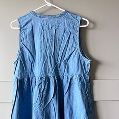Boho Light Wash Denim Dress Medium Chambray Pintuck Lace Sleeveless Mini Peasant