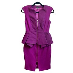 Ted Baker Kwyli Structured Zip Front Peplum Body-Con Sheath Dress SZ 2 Purple