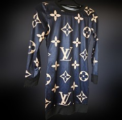 TAN/NAVY BLUE/BLACK DESIGNER DIAMOND FLOWER MINI DRESS/LONG TOP SIZE: S!