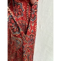 Fabindia Maxi Dress Womens Large Red Block Print Medallion Button Front Pockets