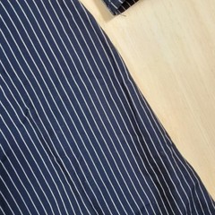 NWT Luxology Navy Blue Pinstripe Ruffle Sleeve Shift Bell Sleeve Dress Small