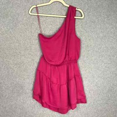 Steve Madden Dress Womens Small Pink Satin One Shoulder Tiered Flowy Silky Party