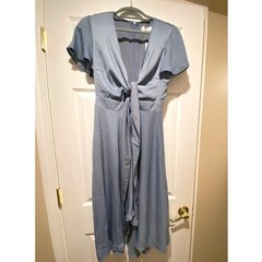 Billy J Sunny Daze Midi Dress Steel Blue Size 6 NWT Tie Front Short Sleeve