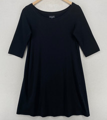 EILEEN FISHER Dress XS Organic Cotton Stretch Jersey Elbow Sleeve Black USA