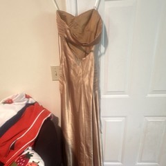 Faviana Couture Gold Satin Strapless Sweetheart Long Formal Gown Size 4