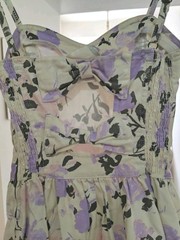 Miss Selfridge Princess Floral Cream Violet Pink Ruched Dress Bows On Back UK 8