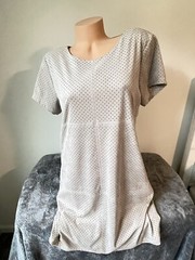 a.n.a. Dress L Micro Suede Butter Soft Punch Polka Dot Taupe Lined 4782 Ecru