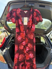 Phase Eight Floral Chiffon Maxi Dress V-Neck Tie Waist Puff Sleeve UK 8 RRP £179