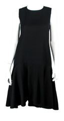JIL SANDER $1,290 2021 Black Wool Gabardine Drop-Waist Trapeze Dress 36 NEW